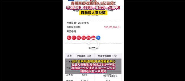 是真的！贵州开出双色球6.8亿巨奖创最高纪录：中国福彩回应一人独中插图